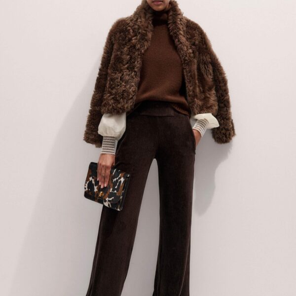 Me + Em AM-PM Palazzo Pant – luxury British Brown in Me and Em exclusively at Coveti