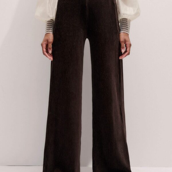 Me + Em AM-PM Palazzo Pant – luxury British Brown in Me and Em exclusively at Coveti