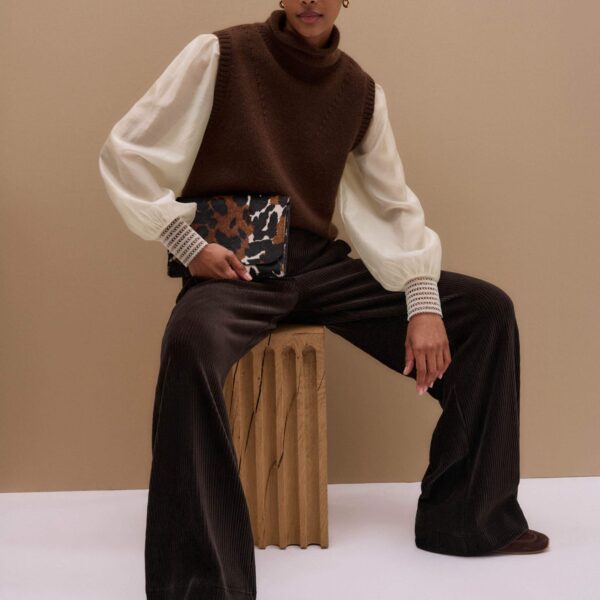 Me and Em AM-PM Palazzo Pant – luxury British Brown in Me and Em exclusively at Coveti