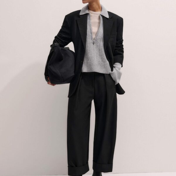 Me and Em Barrel Leg Trouser – luxury British Black in Me and Em exclusively at Coveti