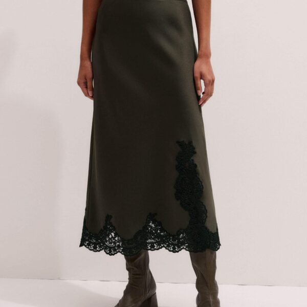 Me + Em Bias-Cut Maxi Skirt – luxury British Green in Me and Em exclusively at Coveti