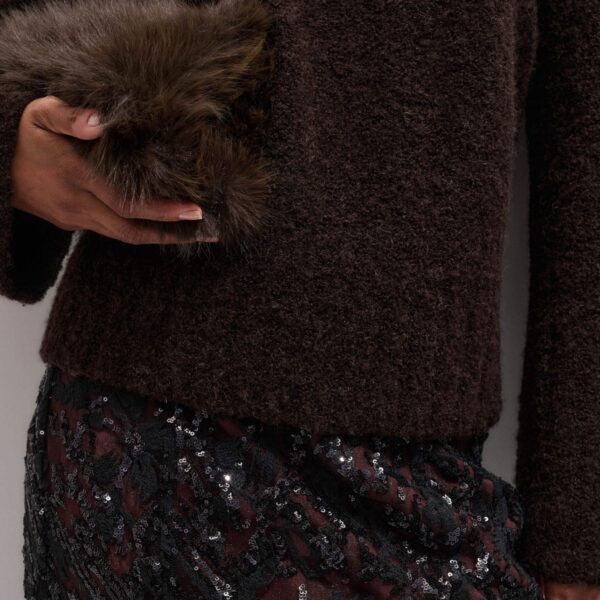 Me + Em Bouclé Sweater – luxury British Brown in Me and Em exclusively at Coveti