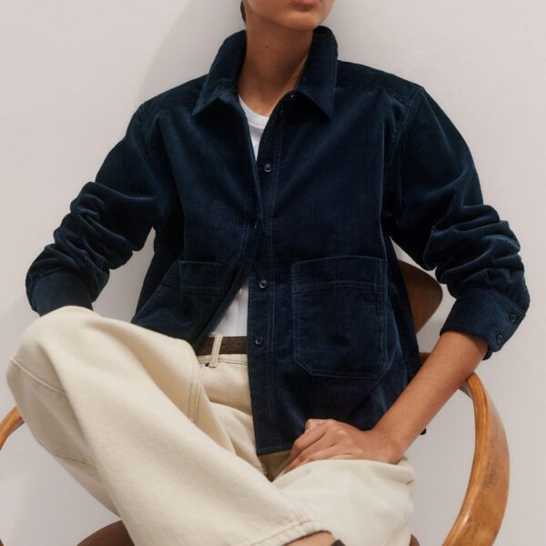Me + Em Boxy Shacket – luxury British Blue in Me and Em exclusively at Coveti