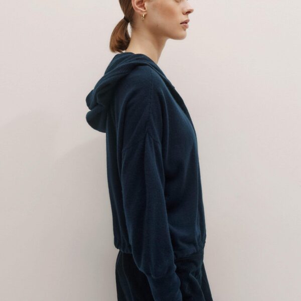 Me + Em Cashmere Drop Shoulder Box Crop Hoody – luxury British Blue in Me and Em exclusively at Coveti
