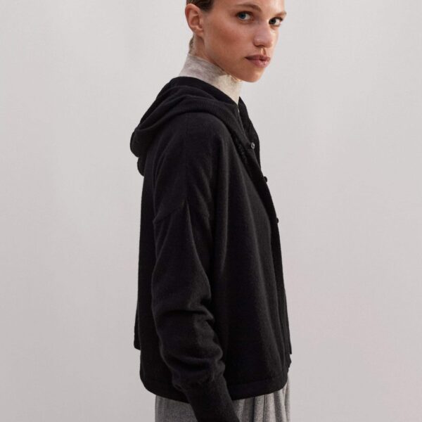 Me + Em Cashmere Drop Shoulder Box Crop Hoody – luxury British Black in Me and Em exclusively at Coveti