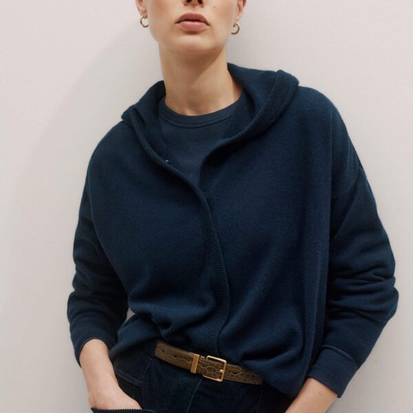 Me + Em Cashmere Drop Shoulder Box Crop Hoody – luxury British Blue in Me and Em exclusively at Coveti