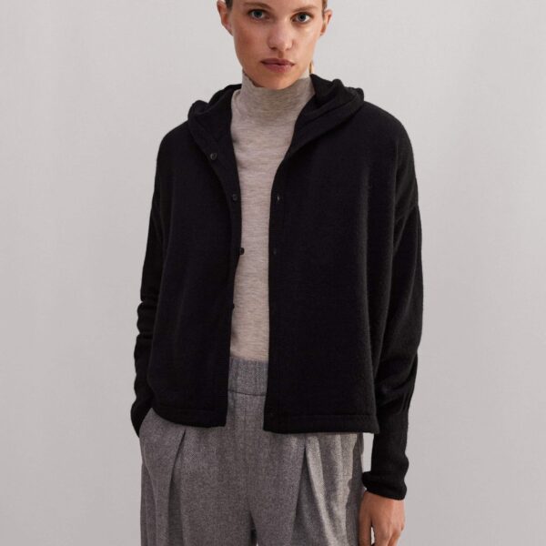 Me + Em Cashmere Drop Shoulder Box Crop Hoody – luxury British Black in Me and Em exclusively at Coveti