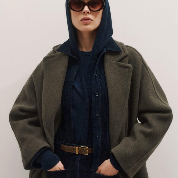 Me and Em Cashmere Drop Shoulder Box Crop Hoody – luxury British Blue in Me and Em exclusively at Coveti
