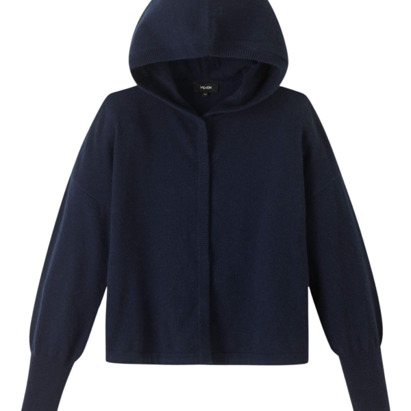 Me and Em Cashmere Drop Shoulder Box Crop Hoody – luxury British Blue in Me and Em exclusively at Coveti