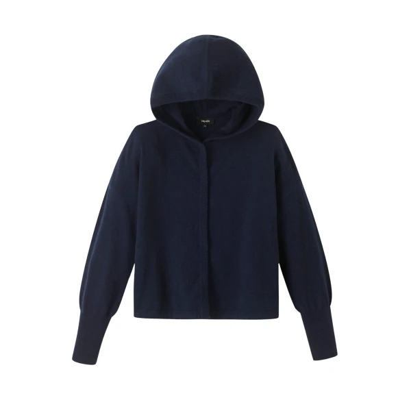 Me and Em Cashmere Drop Shoulder Box Crop Hoody – luxury British Blue in Me and Em exclusively at Coveti