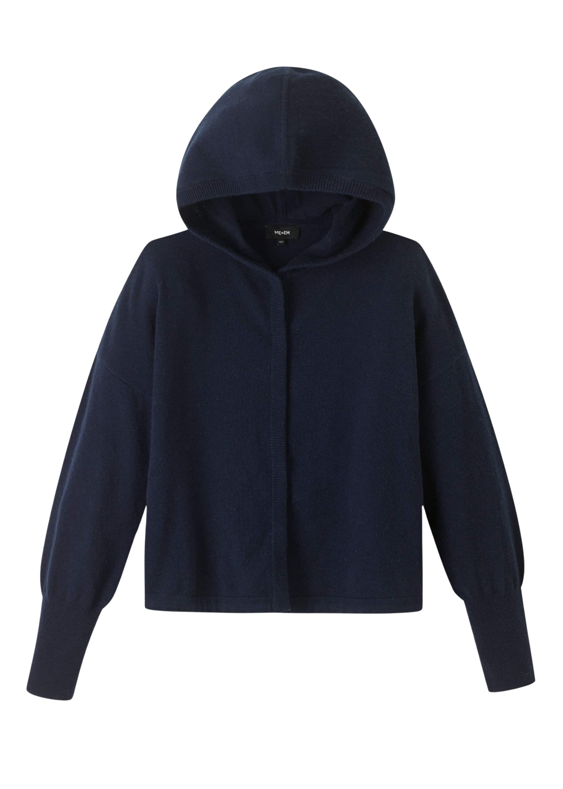 Me and Em Cashmere Drop Shoulder Box Crop Hoody – luxury British Blue in Me and Em exclusively at Coveti