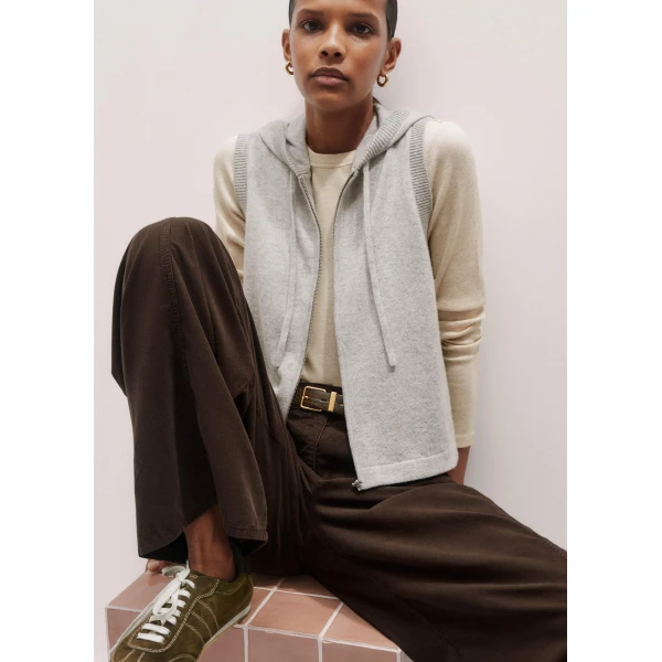 Me and Em Cashmere Sleeveless Relaxed Zip Hoody Top, view 2
