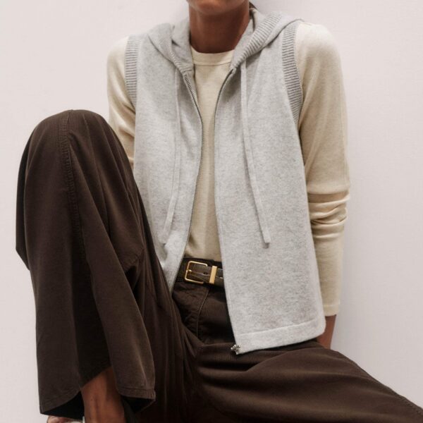 Me + Em Cashmere Sleeveless Relaxed Zip Hoody – luxury British Grey in Me and Em exclusively at Coveti