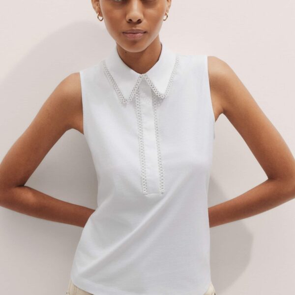 Me and Em Collared Layering Tank – luxury British White in Me and Em exclusively at Coveti