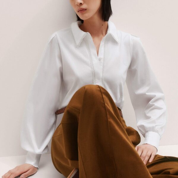 Me + Em Collared Layering Top – luxury British White in Me and Em exclusively at Coveti