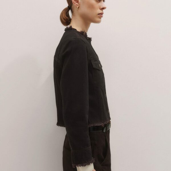 Me and Em Collarless Fray Jacket – luxury British Black in Me and Em exclusively at Coveti