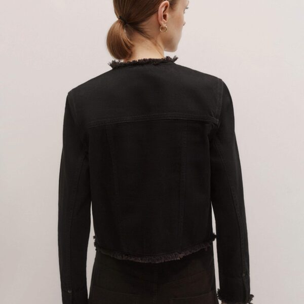 Me + Em Collarless Fray Jacket – luxury British Black in Me and Em exclusively at Coveti
