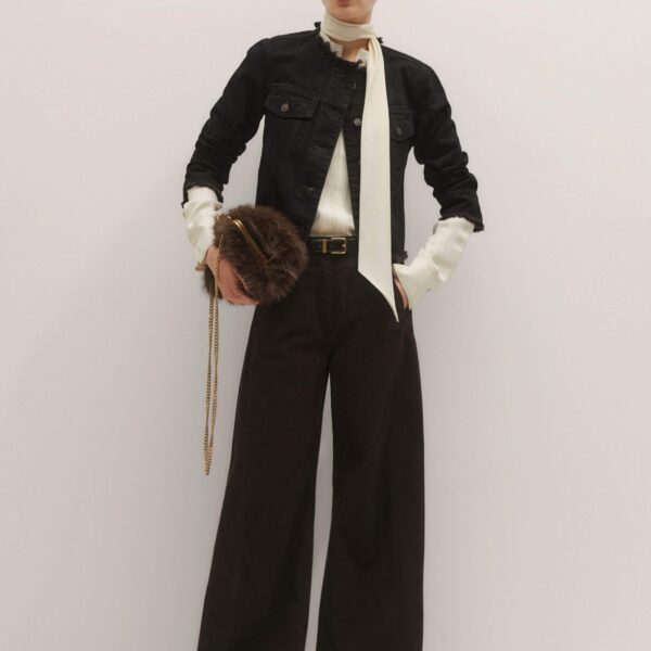 Me + Em Collarless Fray Jacket – luxury British Brown in Me and Em exclusively at Coveti