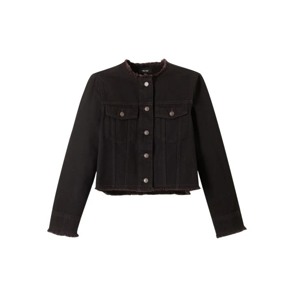 Me and Em Collarless Fray Jacket – luxury British Black in Me and Em exclusively at Coveti
