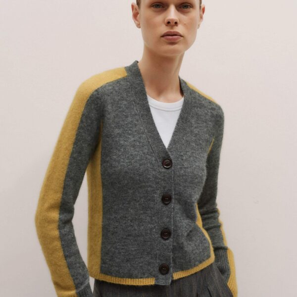 Me + Em Contrast Cardigan – luxury British Grey in Me and Em exclusively at Coveti
