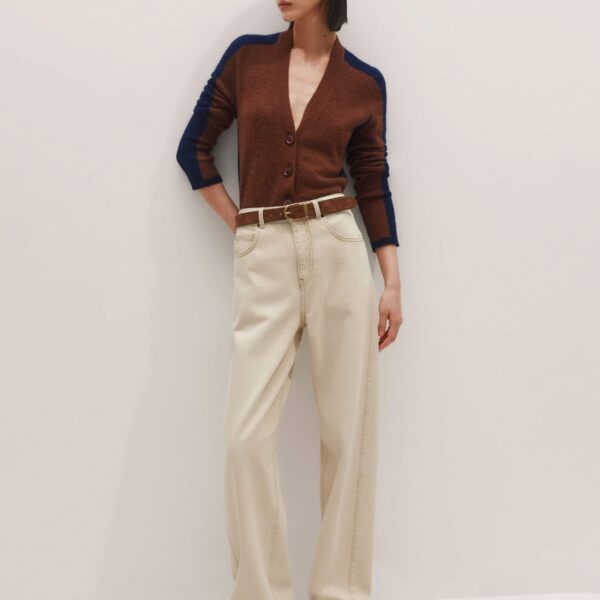 Me + Em Contrast Cardigan – luxury British Brown in Me and Em exclusively at Coveti