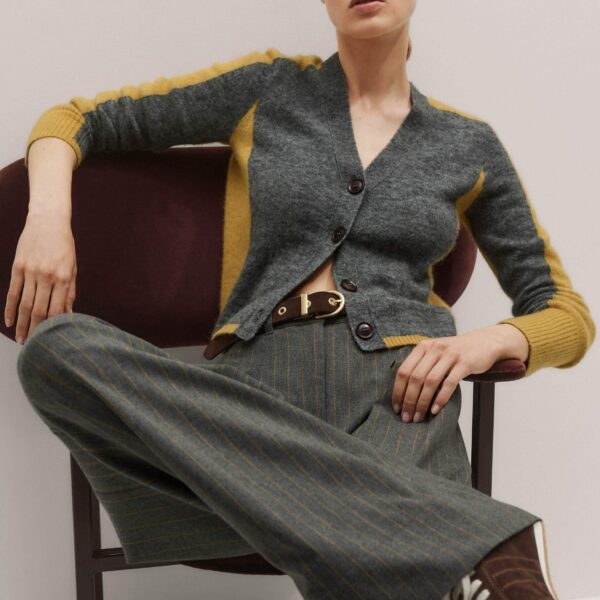Me + Em Contrast Cardigan – luxury British Grey in Me and Em exclusively at Coveti