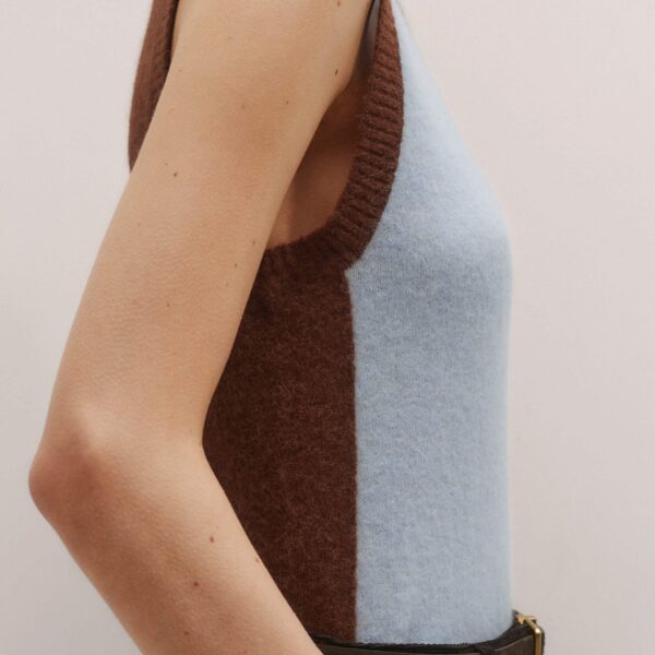 Me and Em Contrast Knit Vest – luxury British Brown in Me and Em exclusively at Coveti