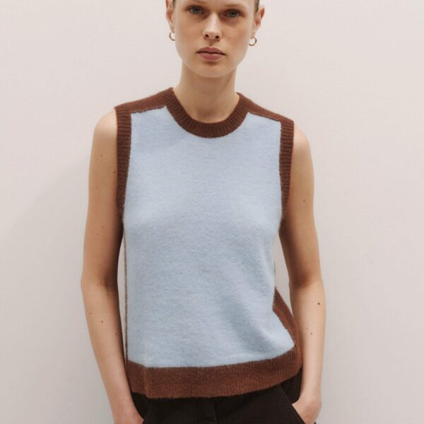 Me and Em Contrast Knit Vest – luxury British Brown in Me and Em exclusively at Coveti