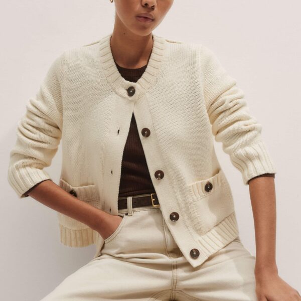 Me + Em Crop Cardigan – luxury British Ivory in Me and Em exclusively at Coveti