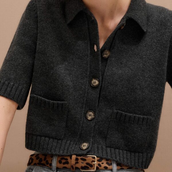 Me + Em Crop Knit Jacket – luxury British Grey in Me and Em exclusively at Coveti