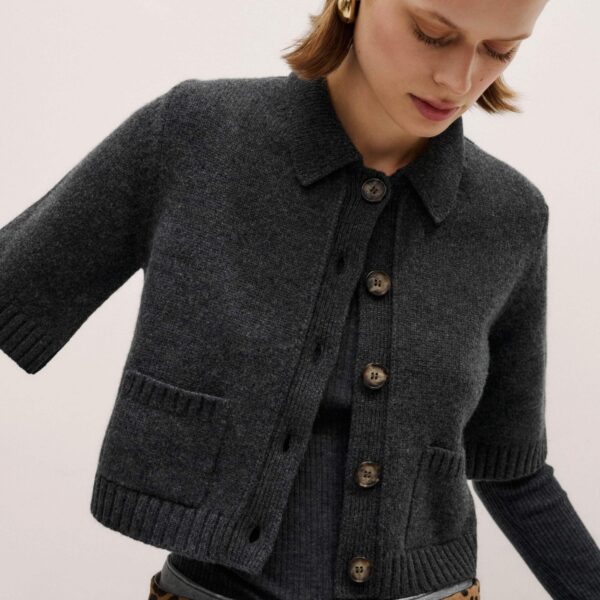 Me and Em Crop Knit Jacket – luxury British Grey in Me and Em exclusively at Coveti