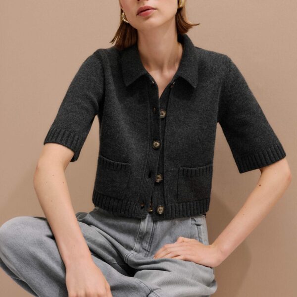 Me + Em Crop Knit Jacket – luxury British Grey in Me and Em exclusively at Coveti