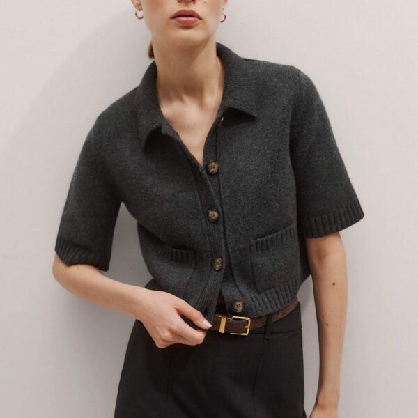 Me + Em Crop Knit Jacket – luxury British Grey in Me and Em exclusively at Coveti
