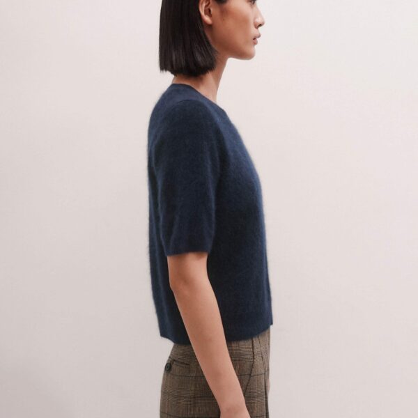 Me + Em Crop Knit Tee – luxury British Blue in Me and Em exclusively at Coveti