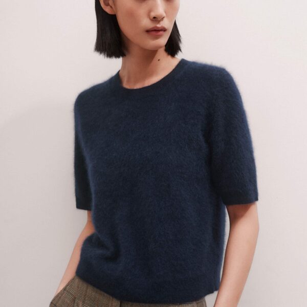 Me + Em Crop Knit Tee – luxury British Blue in Me and Em exclusively at Coveti