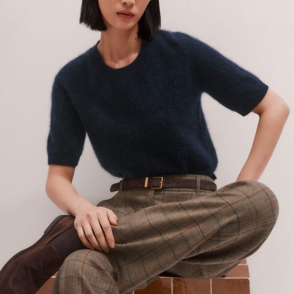 Me and Em Crop Knit Tee – luxury British Blue in Me and Em exclusively at Coveti