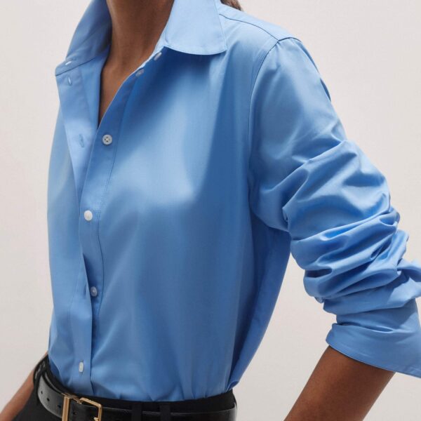 Me + Em Curved Hem Shirt – luxury British Blue in Me and Em exclusively at Coveti