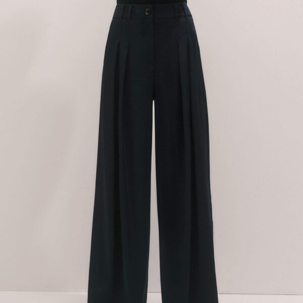 Me and Em Double Pleat Pant – luxury British Blue in Me and Em exclusively at Coveti