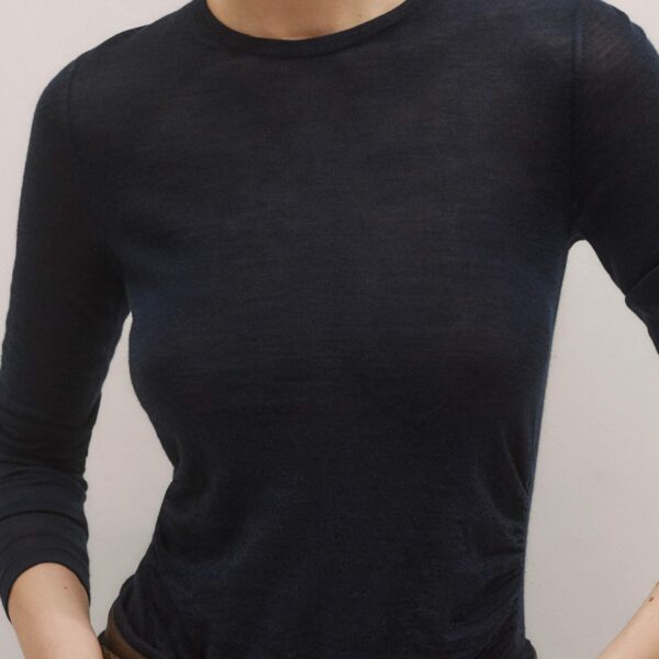 Me + Em Draped Knit Top – luxury British Blue in Me and Em exclusively at Coveti