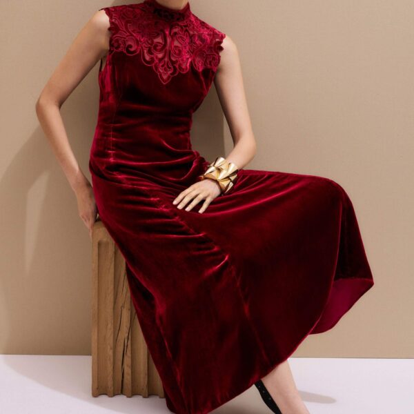 Me and Em Embroidered Midi Dress – luxury British Red in Me and Em exclusively at Coveti
