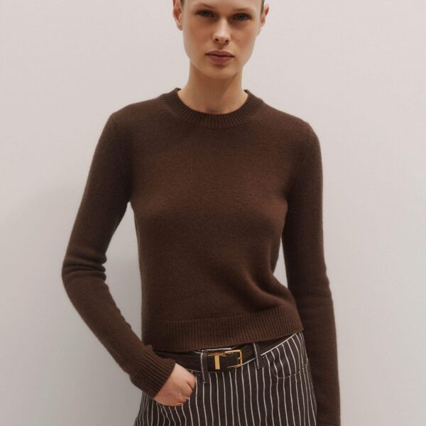 Me + Em Essential Crew Jumper – luxury British Brown in Me and Em exclusively at Coveti