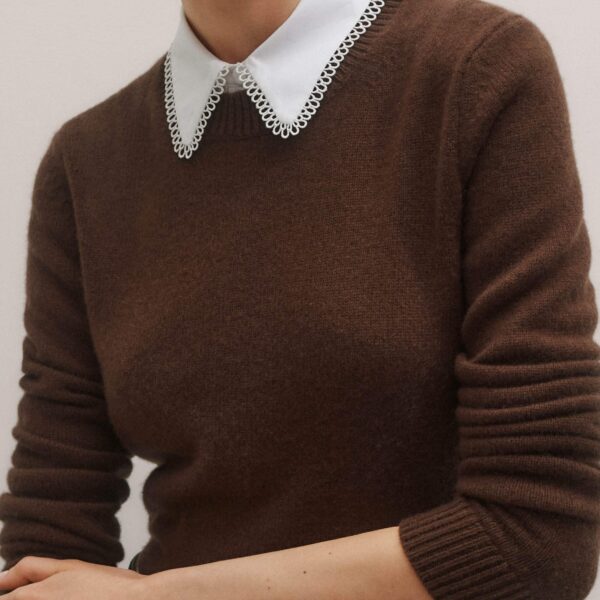 Me and Em Essential Crew Jumper – luxury British Brown in Me and Em exclusively at Coveti