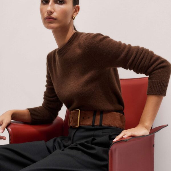 Me + Em Essential Crew Sweater – luxury British Brown in Me and Em exclusively at Coveti