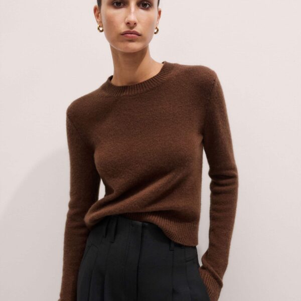 Me + Em Essential Crew Sweater – luxury British Brown in Me and Em exclusively at Coveti