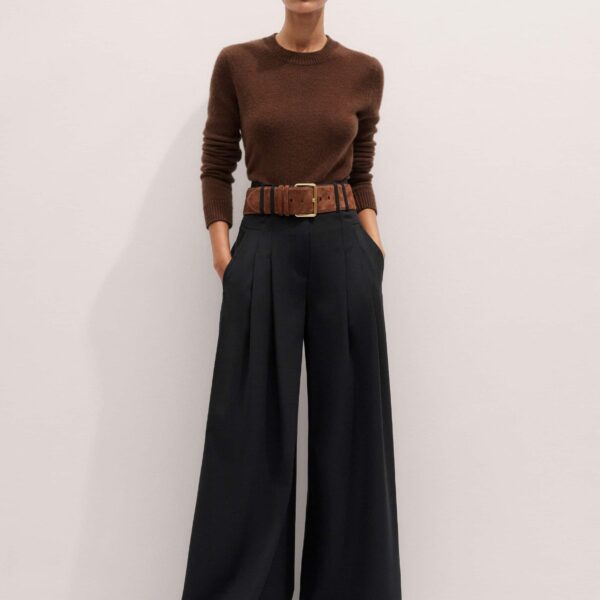 Me and Em Essential Crew Sweater – luxury British Brown in Me and Em exclusively at Coveti