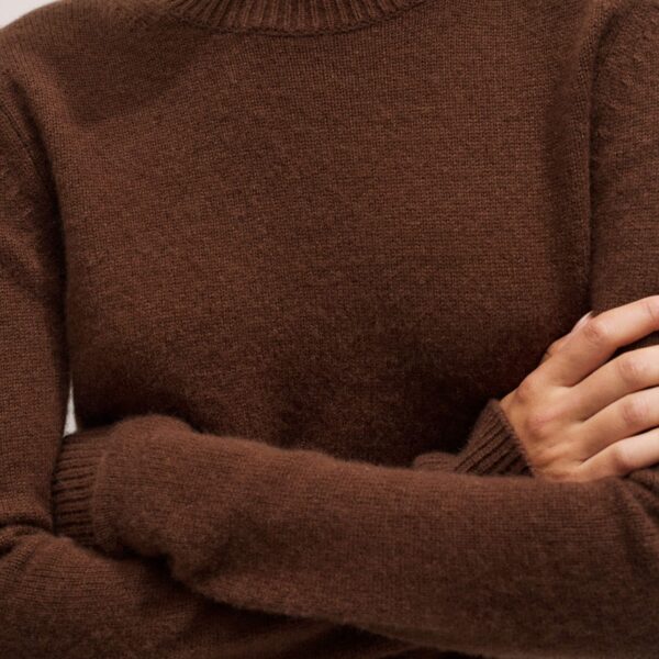 Me + Em Essential Crew Sweater – luxury British Brown in Me and Em exclusively at Coveti