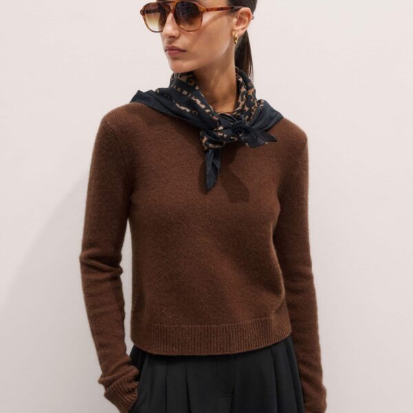 Me and Em Essential Crew Sweater – luxury British Brown in Me and Em exclusively at Coveti