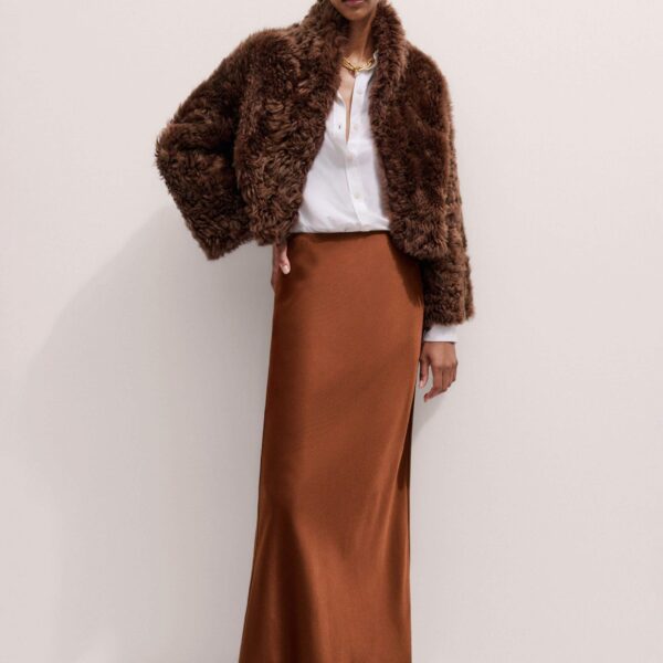 Me + Em Evening Crop Jacket – luxury British Brown in Me and Em exclusively at Coveti