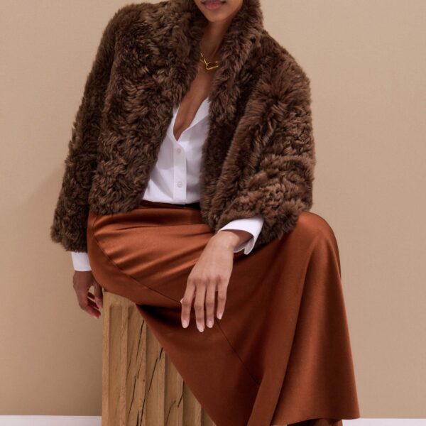 Me + Em Evening Crop Jacket – luxury British Brown in Me and Em exclusively at Coveti