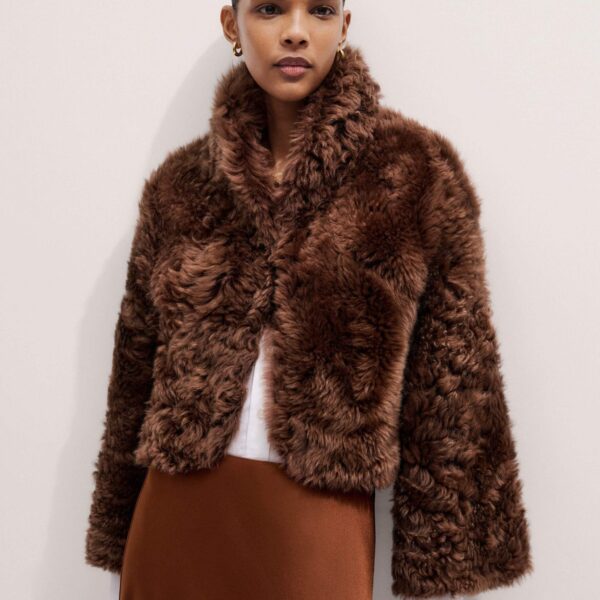 Me and Em Evening Crop Jacket – luxury British Brown in Me and Em exclusively at Coveti